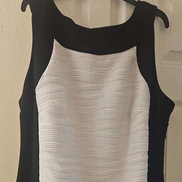 Calvin Klein black white Ruched sleeveless semi-formal Old Money MIDI dress 18 - Picture 10 of 11